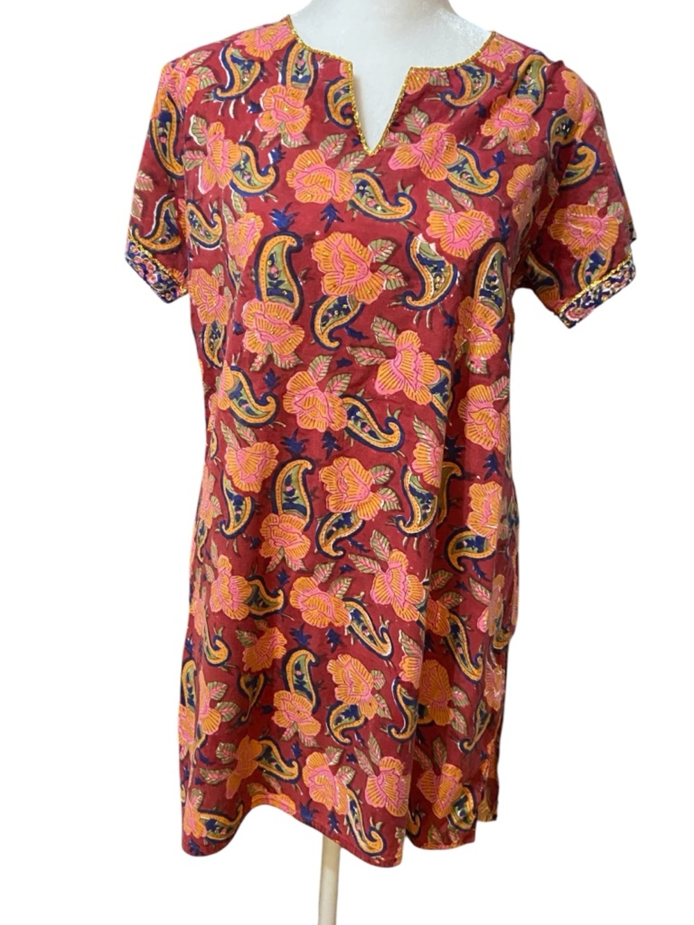 Floral Paisley Red Shift Tunic top size M